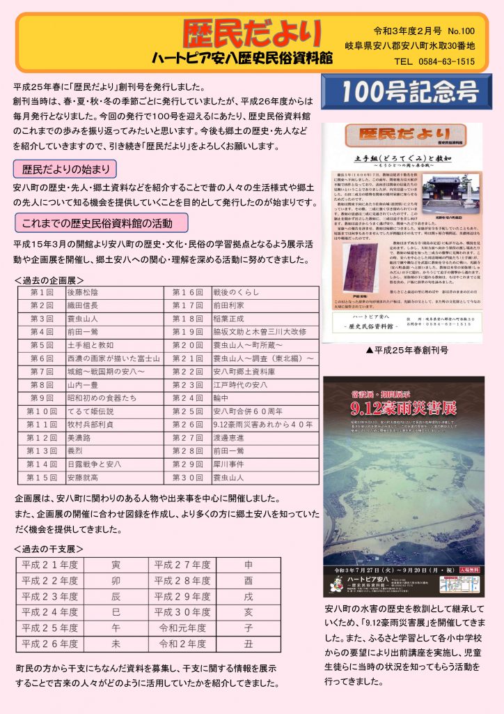 歴民だより　2月号　No.100の画像