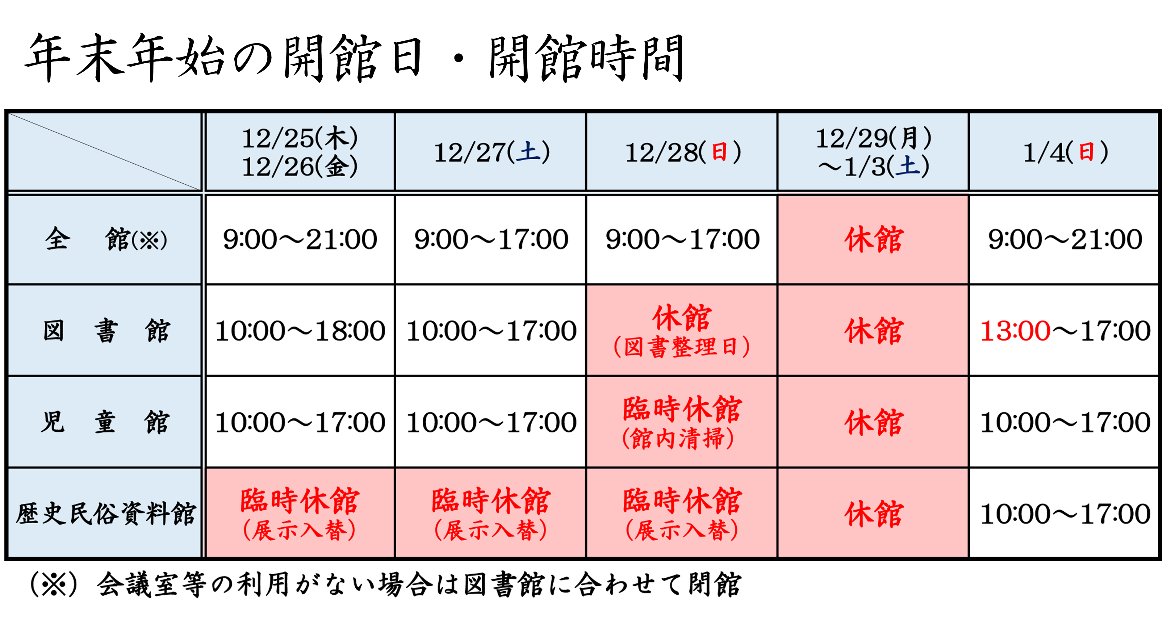 ハートピア安八の年末年始の開館日のお知らせ